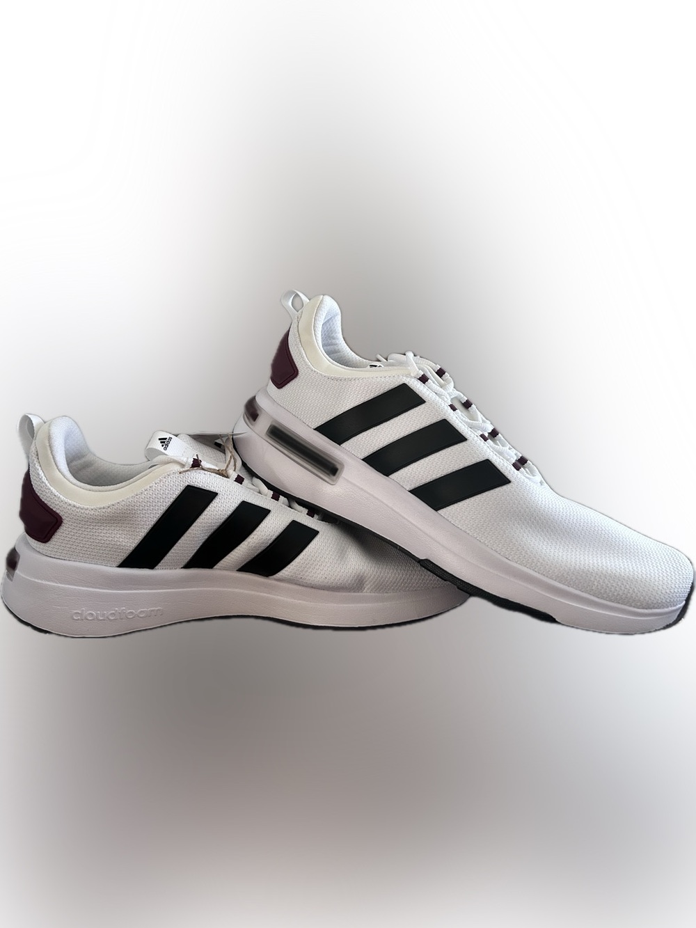 adidas Men RACER TR23 SHOES White Sneakers with Black Stripes and Maroon Accents